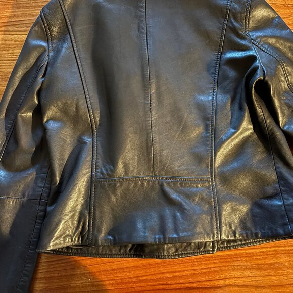 Mango Black Leather Moto Jacket LIKE NEW SHEEP LEATHER size Large - Picture 4 of 9